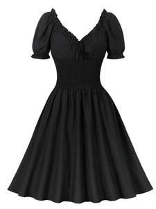 Black Ruffles Off Shoulder 1950S Vintage Swing Dress