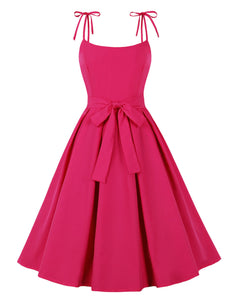 Rose Solid Color Spaghetti Strap 1950S Vintage Dress