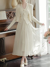 Load image into Gallery viewer, 3PS White Rose Vest And Swing Tulle Skirt 1950s Suit Vintage Audrey Hepburn&#39;s Style Outfits