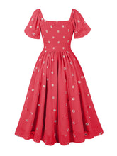 Load image into Gallery viewer, Blue Daisy Puff Sleeve Smocking 1950S Vintage Dress