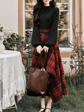 Load image into Gallery viewer, 2PS Black Sweater And Red Plaid Swing Skirt 1950S Vintage Audrey Hepburn&#39;s Style Outfits