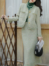 Load image into Gallery viewer, 2PS Green Tweed Top And Swing Skirt 1950s Vintage Suit