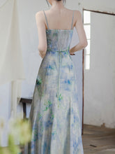 Load image into Gallery viewer, 2PS Blue Floral Print Spaghetti Strap 1950S Vintage Dress With Long Sleeve Cardigan