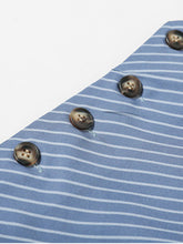 Load image into Gallery viewer, 2PS Blue Stripe Turn Down Collar Top And Swing Skirt Dress Suit