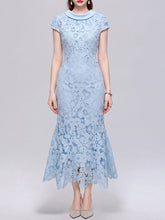 Load image into Gallery viewer, Cream Lace Mermaid Cowl Neck Midi Dress for Wedding