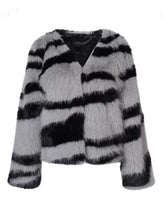 Load image into Gallery viewer, Black and White Zebra Stripes Faux Fur Long Sleeve Coat Women Winter Coat