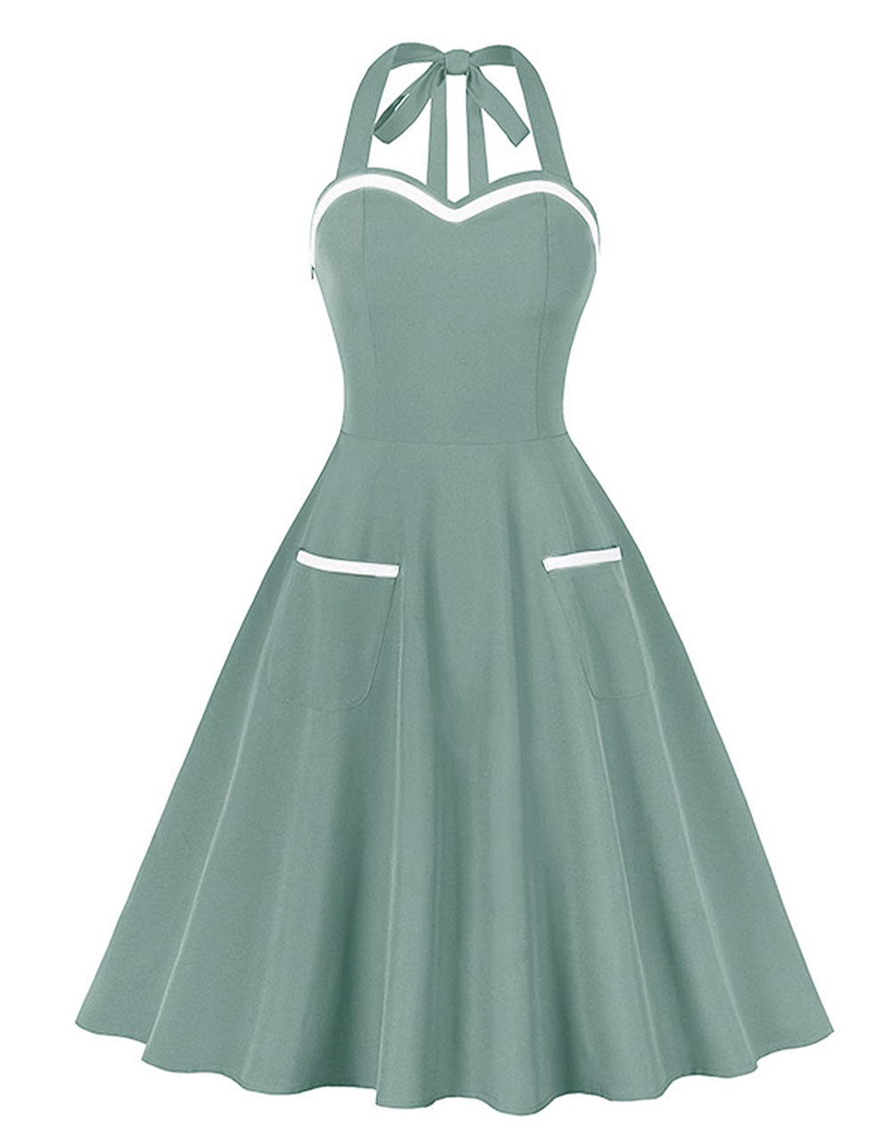 Purple Sweet Heart Halter Sleeveless 1950S Vintage Dress With Pockets, Light Green / M Purple Sweet Heart Halter Sleeveless 1950S Vintage Dress With Pockets, Light Green / M