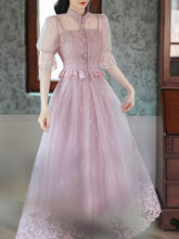 Load image into Gallery viewer, Embroidered Puff Short Sleeve Edwardian Revival Dress
