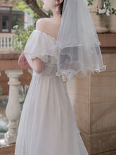 Load image into Gallery viewer, White Off Shoulder Short Sleeve Vintage 1950S Weddding Dress