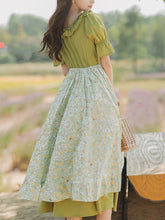 Load image into Gallery viewer, Green Ruffle Collar Floral Print Short Sleeve Vintage Dress