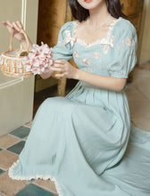Load image into Gallery viewer, Baby Blue Cotton Fabric with Rose Embroidery Vintage Lace Dress