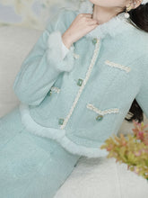 Load image into Gallery viewer, 2PS Green Long Sleeve Warm Coat With Suspender Skirt Vintage Suit