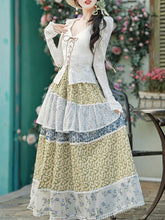Load image into Gallery viewer, 1950S Vintage White Lace Top and Flowers Print Swing Skirt Vintage Cottagecore Outfits