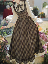 Load image into Gallery viewer, Brown Plaid Fake Two-Piece Long Sleeve Vintage Dress