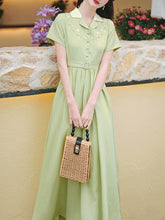 Load image into Gallery viewer, Green Plaid Short Sleeve 1950S Vintage Shirt Dress