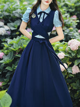 Load image into Gallery viewer, Vintage Navy Two-Piece Fake Layered Shirt Dress