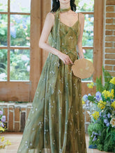 Load image into Gallery viewer, 2PS Moss Green Floral Chiffon Maxi Dress with Matching Cardigan