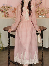 Load image into Gallery viewer, Romantic Vintage Pink Long Sleeve Dress with Lace Sailor Collar