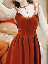 Load image into Gallery viewer, 50s Retro Brown Lace with Sequin Velvet Vintage Halloween Dress