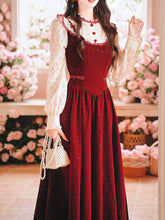 Load image into Gallery viewer, 50s Retro Christmas Red  Lace with Sequin Velvet Vintage Dress