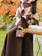 Load image into Gallery viewer, 2PS Vintage Brown and White Argyle Sweater and Brown Swing Skirt Vintage Audrey Hepburn&#39;s Style Outfits