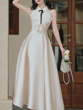 Load image into Gallery viewer, 1950s Vintage Halter A-line Gown with Lace Satin Dress