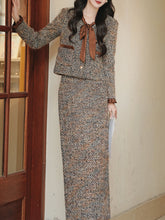 Load image into Gallery viewer, 2PS Purple Bow Tweed Warm Coat With Skirt 1950S Vintage Set