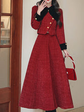Load image into Gallery viewer, 2PS Red Bow Tweed Warm Coat With Swing Skirt 1950S Vintage Audrey Hepburn's Style Outfits