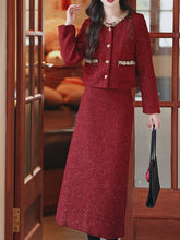 Load image into Gallery viewer, 2PS Red Luxurious Sequined Warm Tweed Coat With Skirt 1950S Vintage Suit