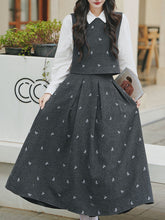 Load image into Gallery viewer, 3PS Preppy Set White Button-Down Shirt with Grey Woollen Sleeveless Vest and Swing Skirt