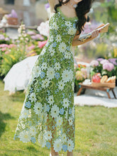Load image into Gallery viewer, 2PS Green Floral Lace Dress with Green Knit Mesh Cardigan