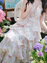 Load image into Gallery viewer, Pink Floral Print Halter Neck Backless Vintage Dress