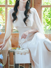 Load image into Gallery viewer, Flowing Chiffon Cape Satin Maxi Dress for Wedding