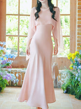 Load image into Gallery viewer, Flowing Chiffon Cape Satin Maxi Dress for Wedding