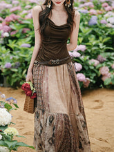 Load image into Gallery viewer, Vintage Boho Patchwork Maxi Skirt - Flowy A-Line Tiered Long Skirt for Women