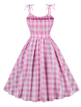 Load image into Gallery viewer, Pink And White Plaid Spaghetti Strap Barbie 1950S Vintage Dress