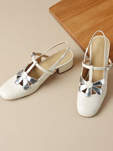 Women's  Round Toe Daisy Chunky Heel Sandals Leather Vintage Shoes