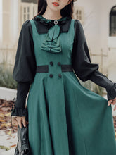 Load image into Gallery viewer, 2PS Dark Green Magic Cascade Collar Dress With Cape Inspired By Slytherin House