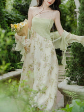 Load image into Gallery viewer, Green Bohemian Floral Print Chiffon Maxi Dress Prom Dress With Chiffon Cardigan