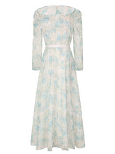Load image into Gallery viewer, Purple Floral Print Vintage 3/4 Sleeve Dress with Bow Belt