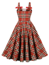 Load image into Gallery viewer, Red Plaid Lace-up Sleeveless 1950s Vintage Party Dress
