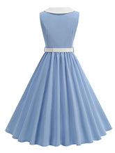 Load image into Gallery viewer, 1950s Vintage Baby Blue Peter Pan Collar Sleeveless Retro Swing Dress