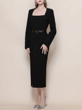 Load image into Gallery viewer, Black Square Collar Long Sleeve Bodycon 1960S Dress