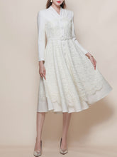 Load image into Gallery viewer, White V Neck Long Sleeve Classic 1950S Vintage Dress