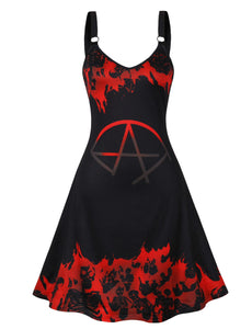Halloween Strap Floral Print 1950S Vintage Swing Dress