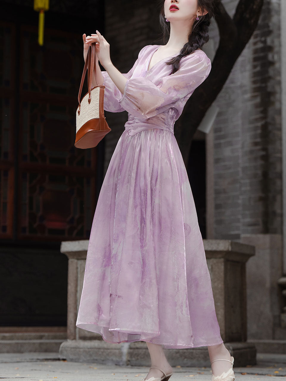 2PS Purple V-neck Organza Flowing Swing Dress with Purple Vest Suits – Jolly Vintage