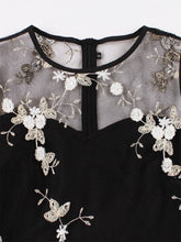 Load image into Gallery viewer, Black 1950S Lace Semi-Sheer Flower Vintage Dress