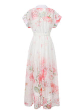 Load image into Gallery viewer, Women's Short Dolman Sleeve Purple Floral Print Midi Dress with Lapel Collar