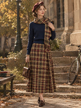 Load image into Gallery viewer, Vintage Tartan Plaid Scarf Patchwork Knit Sweater &amp; Long Skirt Two-Piece Set