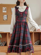 Load image into Gallery viewer, 2PS Red Plaid Christmas Vintage Dress with White Shirt